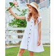 thumbnail image 5 of Oudiya Girls Summer Sundress Flutter Sleeve A-Line Button Down Casual Midi Girls Dresses,White,7-8Y, 5 of 7