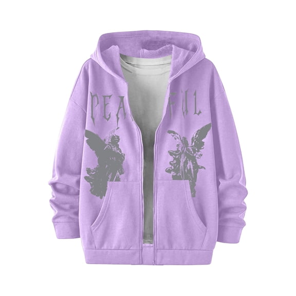Homeyce Men's Graphic Zip Up Hoodies Streetwear Jacket Letter Print Long Sleeve Sweatshirt with Pocket,Purple XL