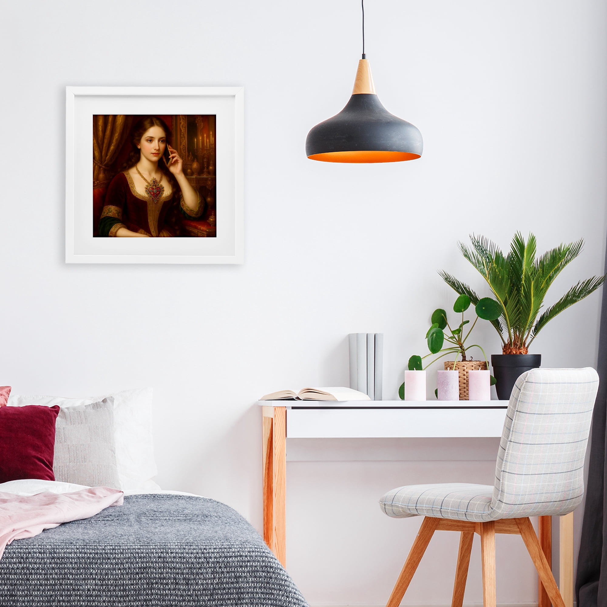 Stupell Industries Rococo Woman with Cell Phone White Framed Print Under Glass, design by Grotto Studios