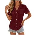 thumbnail image 4 of Yievot Womens Button Down Shirts Blouses V Neck Short Sleeve Relaxed Fit Summer Tops with Pockets, 4 of 7