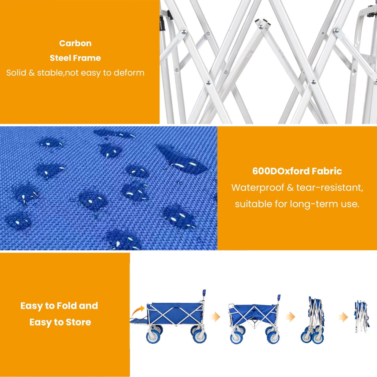 LuckyNote Beach Wagon Cart with Opened Tailgate and 9" All-Terrain Wheels, 500lbs Heavy Duty Collapsible Folding Wagon, Cooler & Storage Bags, Extendable for Kayak, Blue