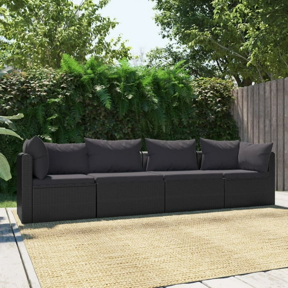 vidaXL 4 Piece Patio Sofa Set with Cushions Poly Rattan Black