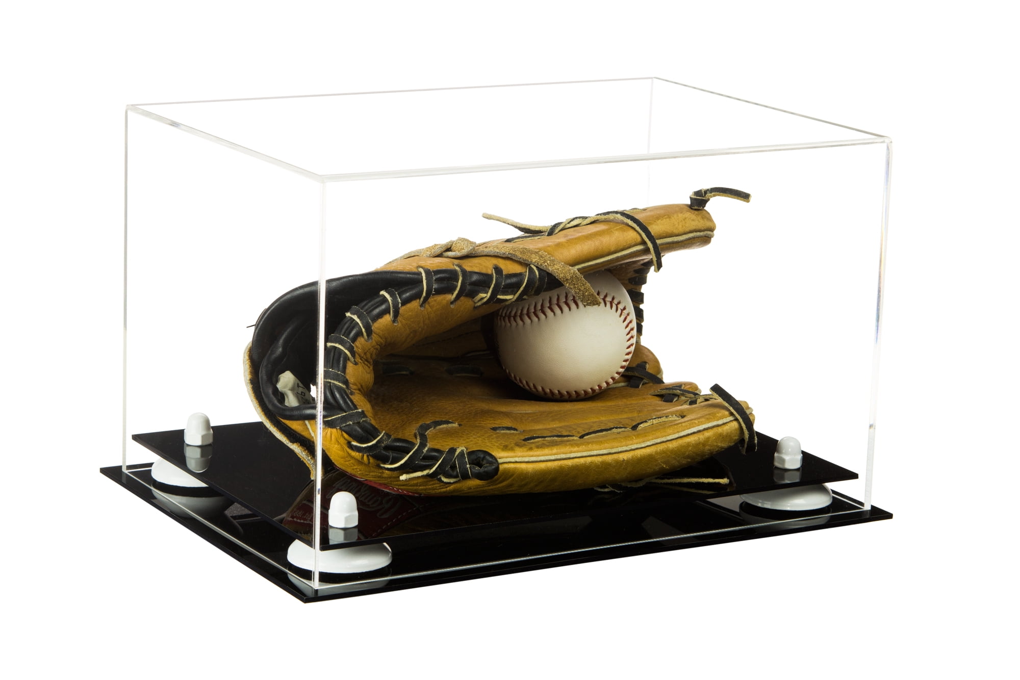 Deluxe Clear Acrylic Baseball Glove Display Case with White Risers (A004WR)