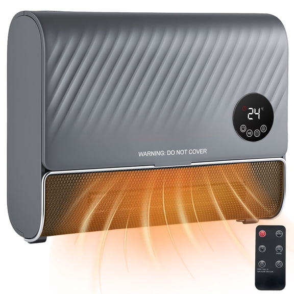 SUMELL 1500W Wall Mounted Heater, Indoor Electric Space Heater with 2 Heat Modes, 40–95°F Thermostat, Remote Control, 12H Timer, Gray