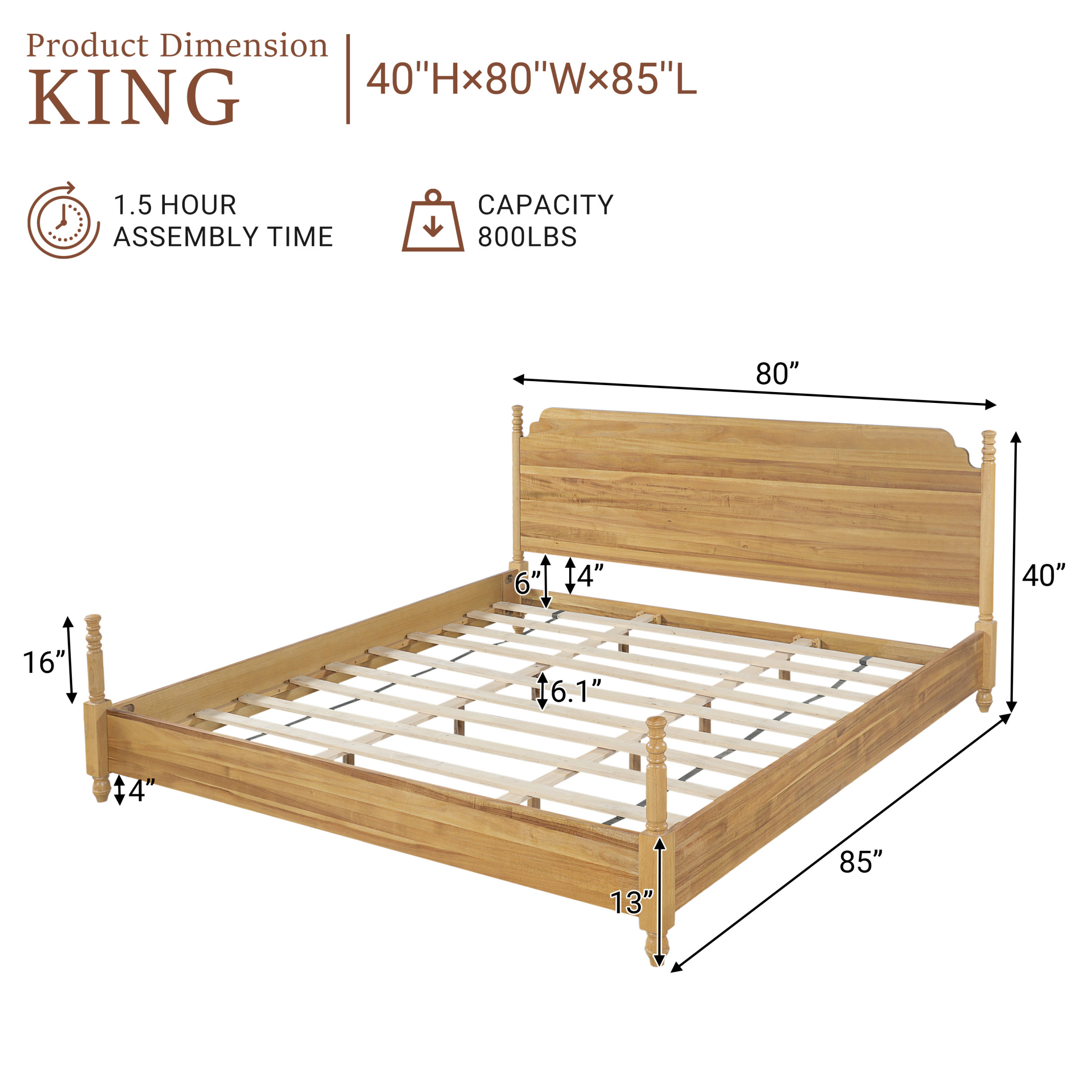 Christopher Knight Home Farmhouse King Platform Bed with Curved Headboard, Turned Legs, Teak Brown