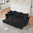 thumbnail image 3 of 80-inch Sleeper Sofa Couch with Pull Out Bed, Corduroy L Shaped Sleeper Sofa with Storage, Convertible Sectional Sleeper Sofa w/Chaise and 3 Back Cushions for Living Room, Office, Black, 3 of 9