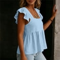 thumbnail image 7 of BADHUB Women's Casual Summer Fashion Square Neck Tank Tops Ruffle Strap Sleeveless Flowy Blouse Chiffon Top Shirts Light Blue XL, 7 of 7