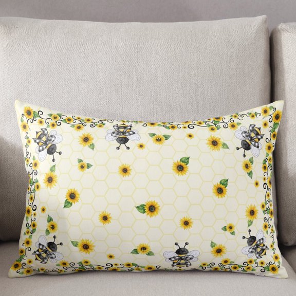 Decorative Pillow Cover 20x26 Inch Countryside Flowers Bees Lumbar Pillow Cover Farmhouse Spring Floral Soft Cushion Covers for Sofa Couch Bed, Living Room Home Decor