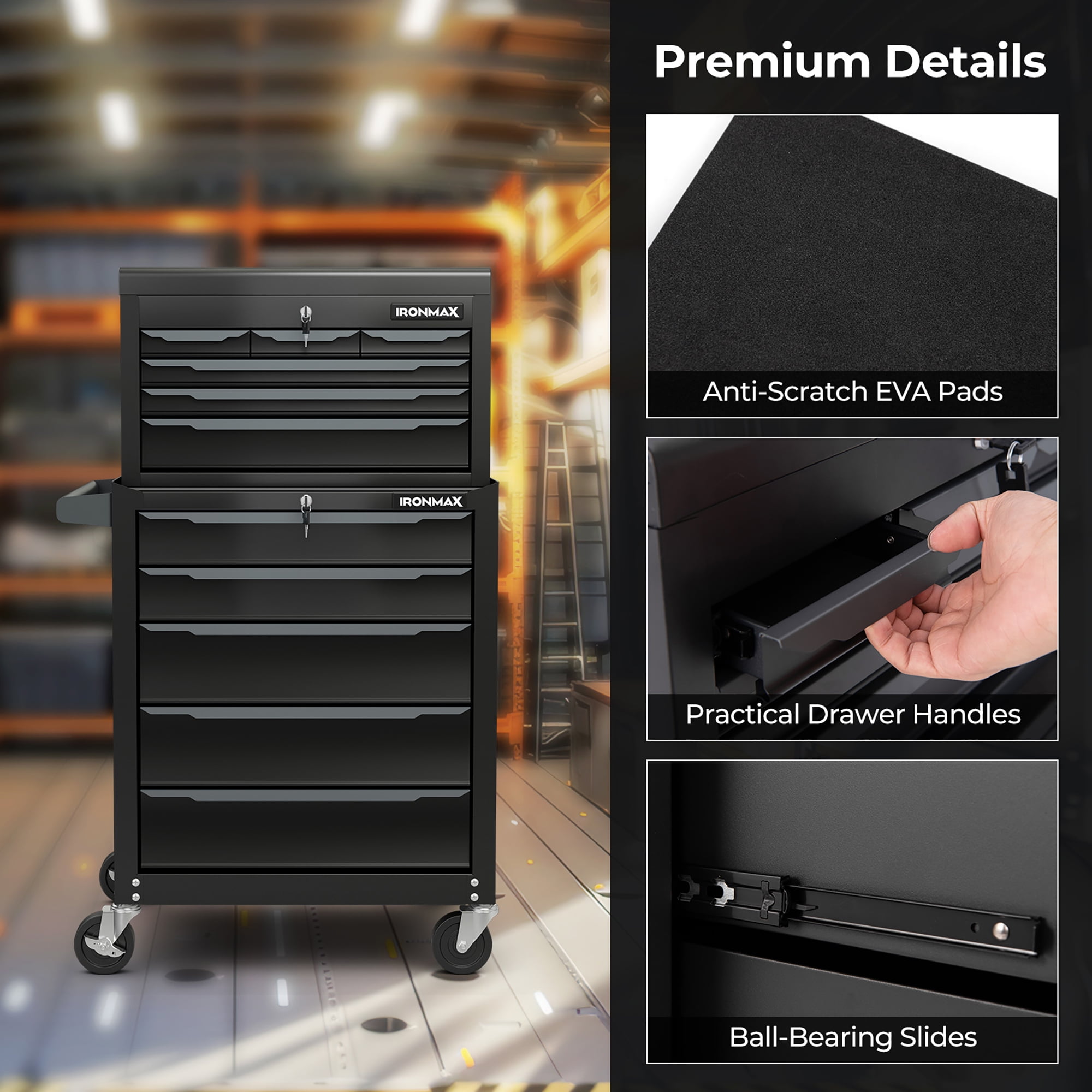 Gymax Rolling Steel Tool Chest 5-Drawer Tool Storage Cabinet Central Keyed Locking System