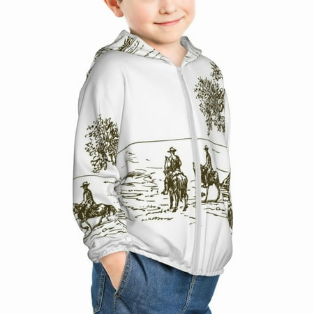 

Uemuo Cowboys Riding A Horse Near A Tree Pattern Rash Guard for Boys Girls Long Sleeve Swim Shirts UPF 50+ UV Sun Protection Hooded Fishing Shirt with Pocket for Kid-2 Years