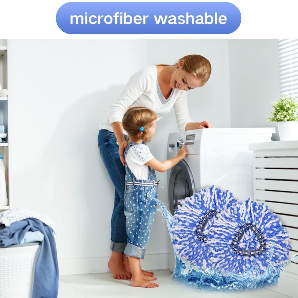 VACUSHOP 4-section Spin Mop Replacement Head Handle + 2-Tank Base+2 Mops  for O-Cedar EasyWring Spin Mop Microfiber Easy Cleaning of Home Floors