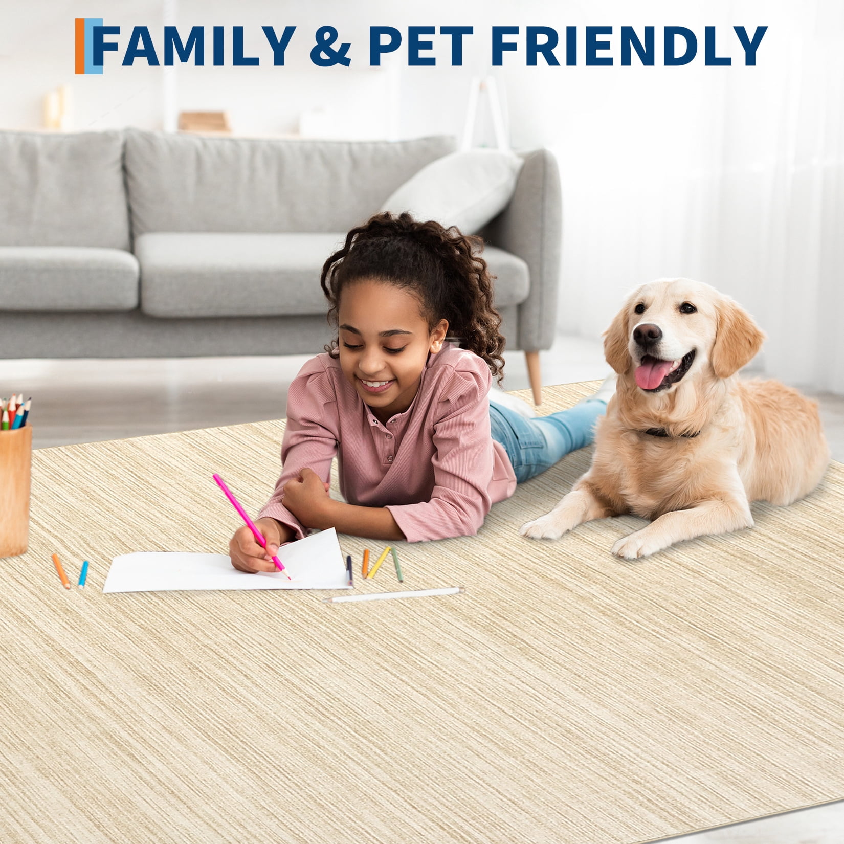 Garvee 5'x7' Modern Solid Color Area Rug with Non Slip TPR Backing, Washable Rugs Low Pile Non Shedding Indoor Carpet for Living Room Bedroom Home Office, Camel