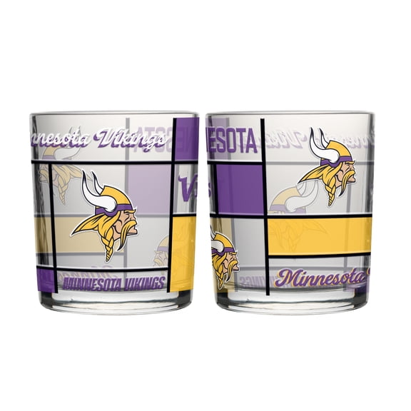 Logo Brands Minnesota Vikings 12oz. Quilted Stained Two-Pack Rocks Glass Set