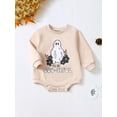thumbnail image 3 of Suealasg Baby Girls Halloween Clothes Romper Long Sleeve Crew Neck Letter Ghost Print Jumpsuit 3 6 12 18 Months Infant Girls Halloween Bodysuit, 3 of 8