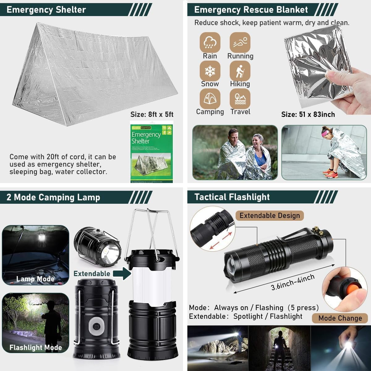 262Pcs Survival Kit with Tent and First Aid Gear for Emergency Preparedness