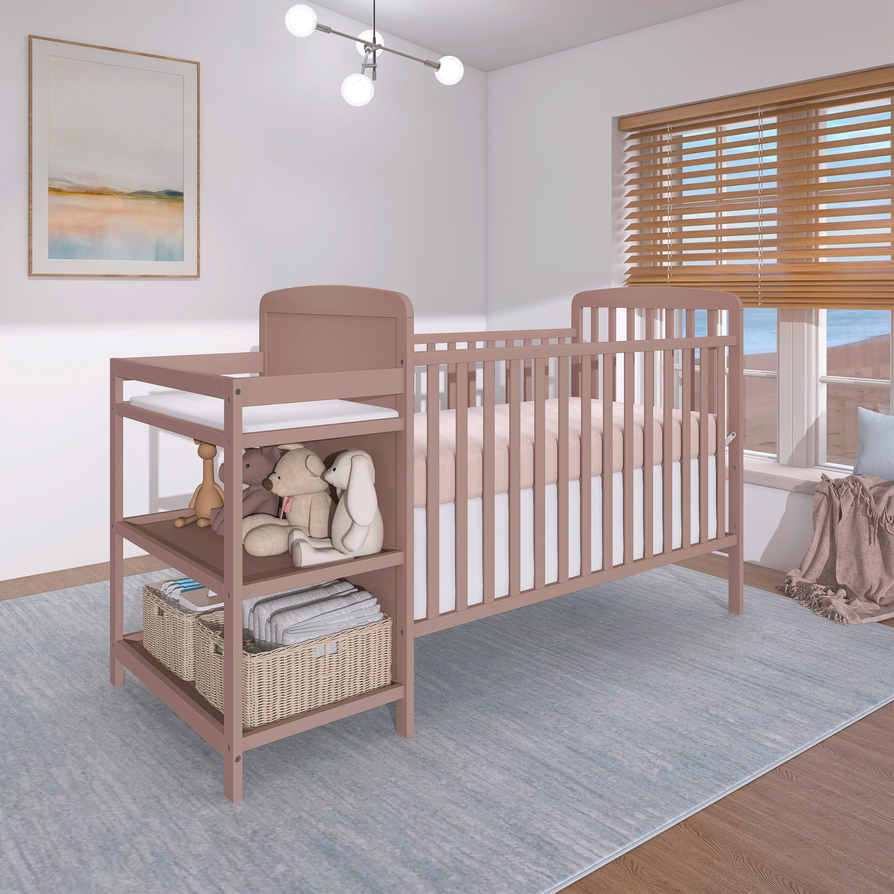 Dream On Me Anna 3-in-1 Convertible Crib with Changing Table Brown Sugar, Changing Pad Included, Converts from Baby Crib to Toddler Bed, Day Bed and Kids Sofa, 3 Adjustable Mattress Height Positions