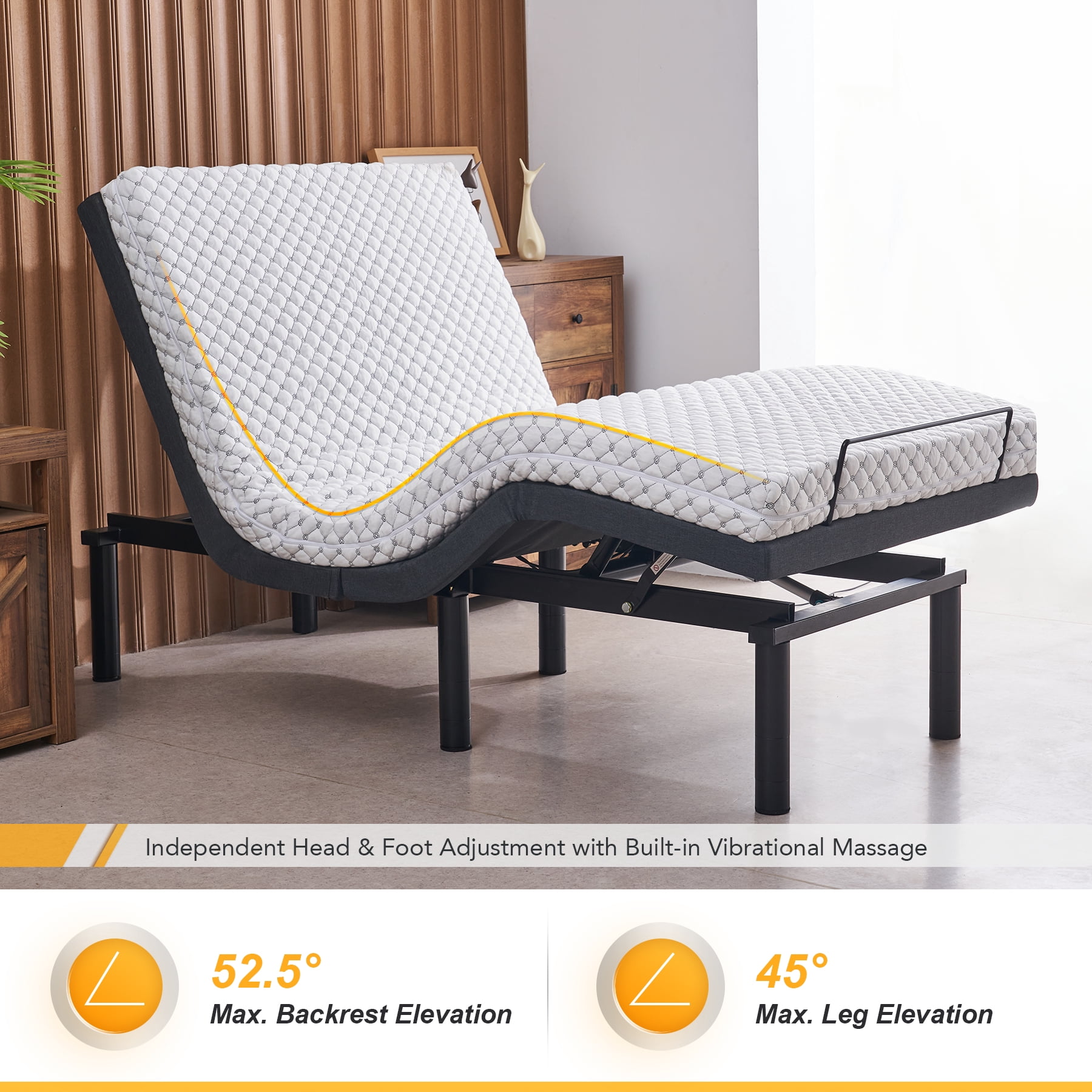 Bestco Adjustable Bed Base, Zero Clearance Bed Frame with Wireless Remote, Electric Head and Foot Incline, Massage, and USB Port