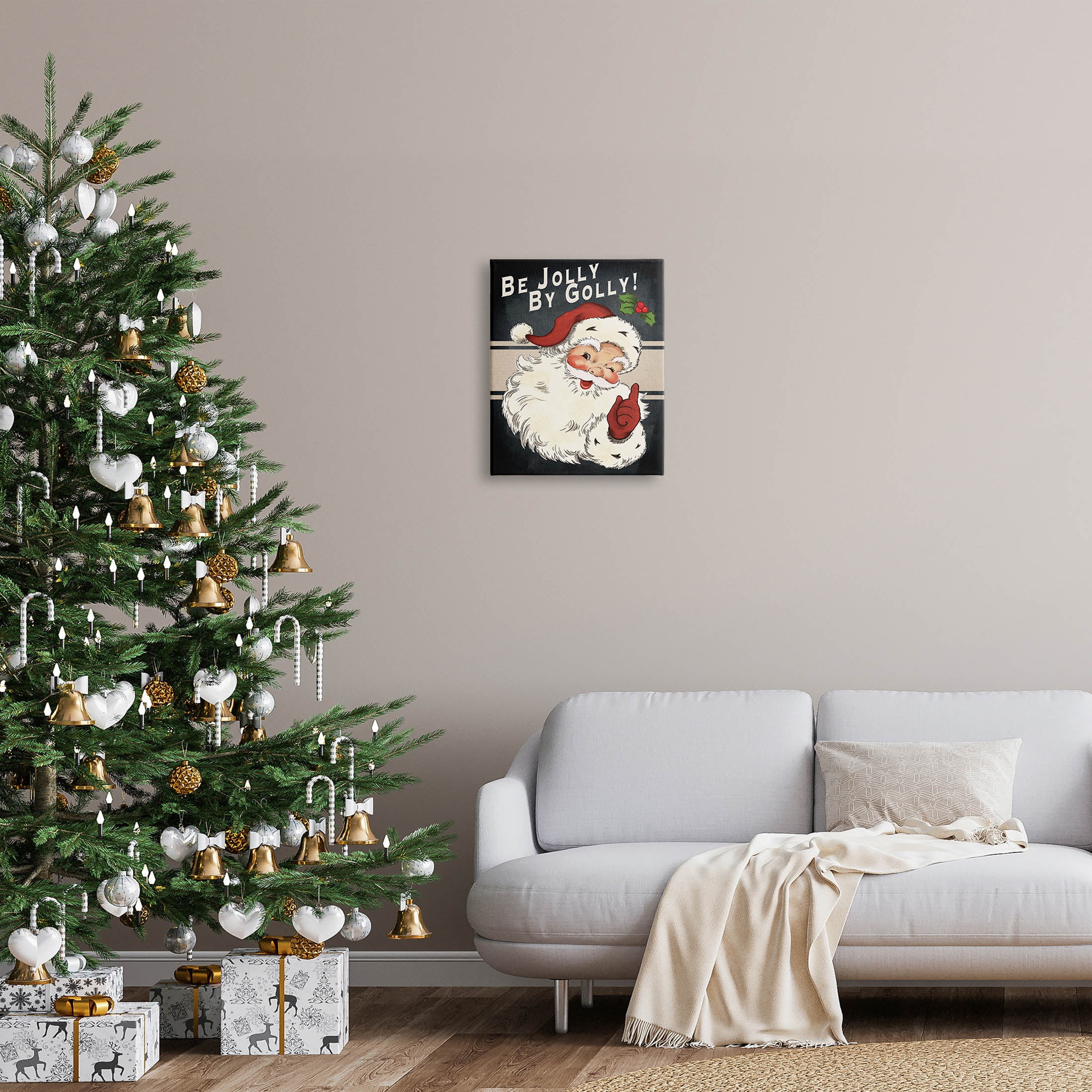 Be Jolly By Golly Vintage Christmas Santa Holiday Graphic Art Gallery Wrapped Canvas Print Wall Art