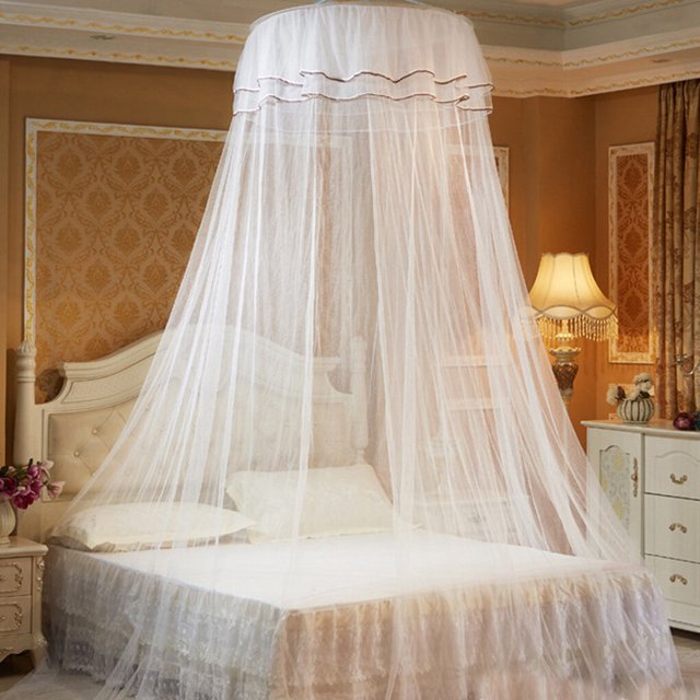 Langgg Round Double Lace Curtain Dome Bed Canopy Princess Mosquito Net with Luminous Butterfly