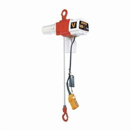 Electric Chain Hoist, 500 lb, 10 ft, Hook Mounted - No Trolley, 120V AC, White and Orange