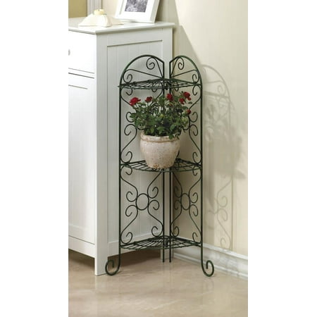 - Antique Look Corner Plant Stand and Decorative Flower Pot Rack with 3 Display Shelves for Indoor Garden & Sun Room Decor by Home 'n Gifts