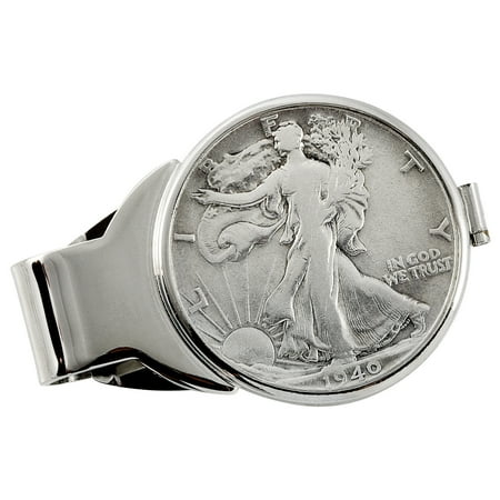 Silver Walking Liberty Half Dollar Silvertone Coin Money Clip