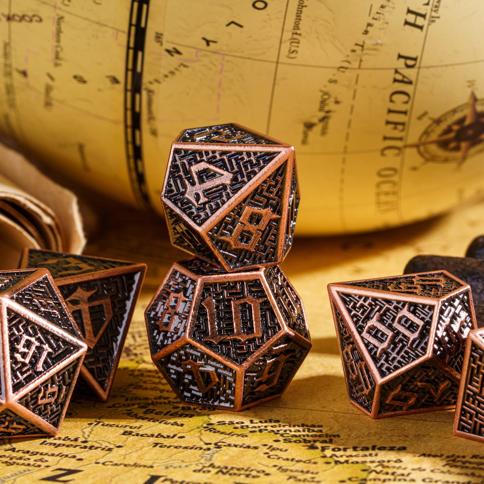 Cusdie 7-Die Metal DND Dice Set, Maze Design Metal Polyhedral D&D Dice Set for DND Dungeons and Dragons TTRPG Role Playing Games