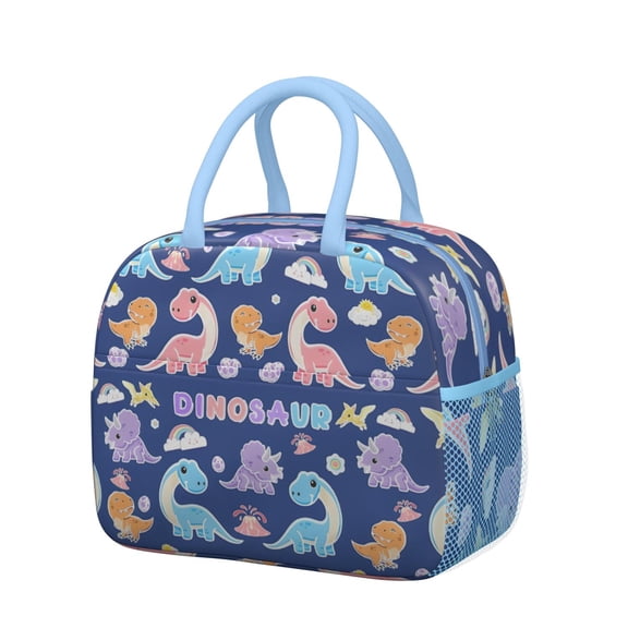 Womens DarkBlue Cartoon Dinosaurs Rainbow Volcanoes Pattern Lunch Box for Work,Insulated Lunch Bag for Women,Loncheras Para Mujer,Leakproof Adult Lunch Bag for Work,Beach,Travel,Picnic,Camping