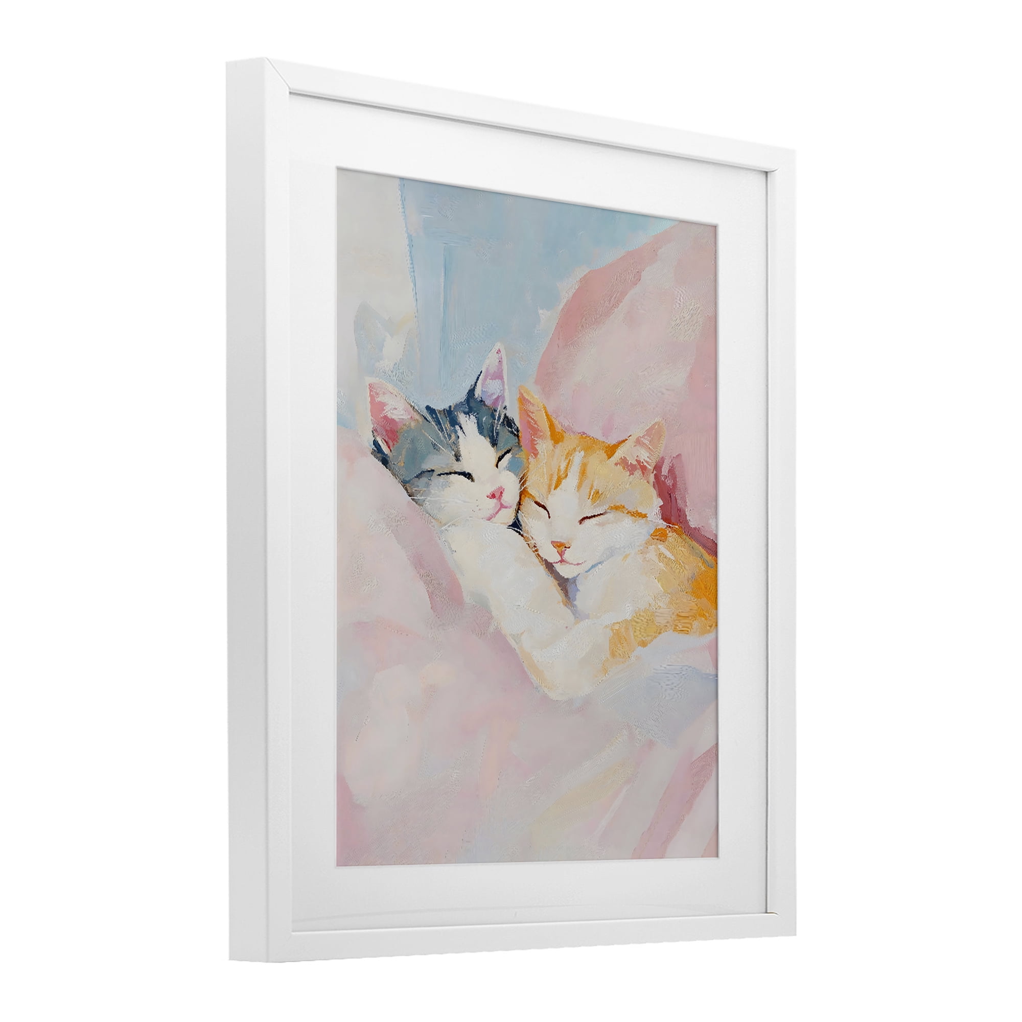 Stupell Industries Sleeping Kittens Embrace White Framed Print Under Glass, design by The Prints Vibe