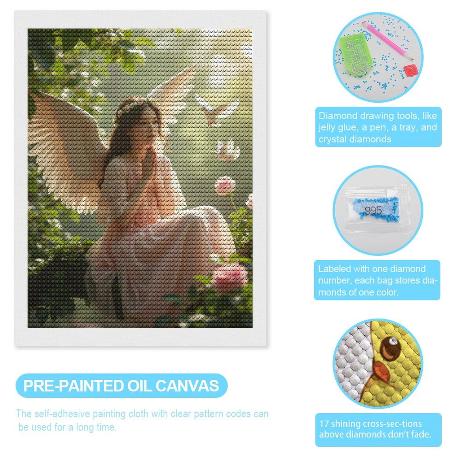 Diamond Art Kits for Adults, Angel In Enchanted Garden 5D Diamond Painting Kits for Adults Beginners, DIY Full Drill Diamond Painting, Gem Art and Crafts 12x16