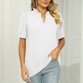 thumbnail image 3 of Summer V Neck Pullover Solid Color Pleated Puff Sleeve Design T Shirt Shirts Women Casual Summer Women's Shirts Long Sleeve Tee Shirt Womens V Neck Athletic Top Women Women Short Sleeve T Shirt, 3 of 6