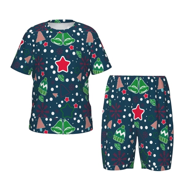 Fotbe Christmas Pijama Estampada de 2 Piezas para Niños – Ropa de Dormir de Manga Corta Cómoda para Niños y Niñas, Camiseta y Shorts de Algodón-Small