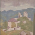 thumbnail image 2 of Milan Thomka Mitrovský 15x15 Black Ornate Wood Framed Double Matted Museum Art Print Titled - Landscape with Ruins (1930-1940), 2 of 5
