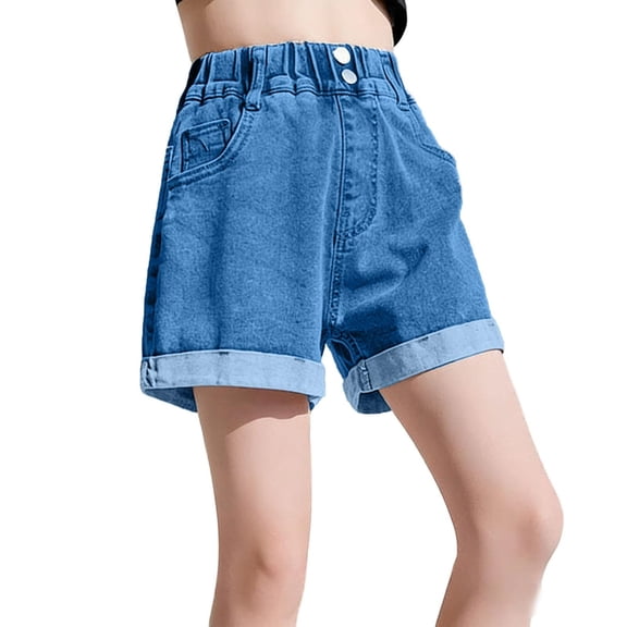 Auroural Girls Jean Shorts Size 10-12 Girls Summer Shorts Girls Clothes 10-12 Children's Solid Color Casual Sporty Fashionable and Versatile Jeans for Kids