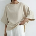 thumbnail image 5 of Women's Short Sleeve V Neck T-Shirt Tops Blouses Tees Loose Fit Crewneck Solid Color Casual Daily Wear Vacation Travel Loungewear Fashion Essential Gift for Women | CSEONE,Beige Free Size, 5 of 7