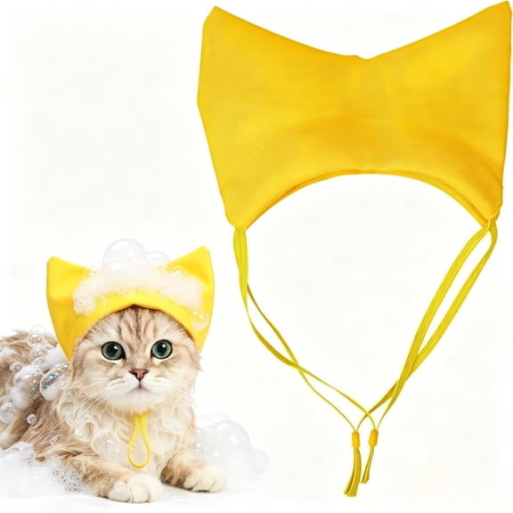 Cat Shower Cap Adjustable Waterproof Reusable for Small Pets, Yellow