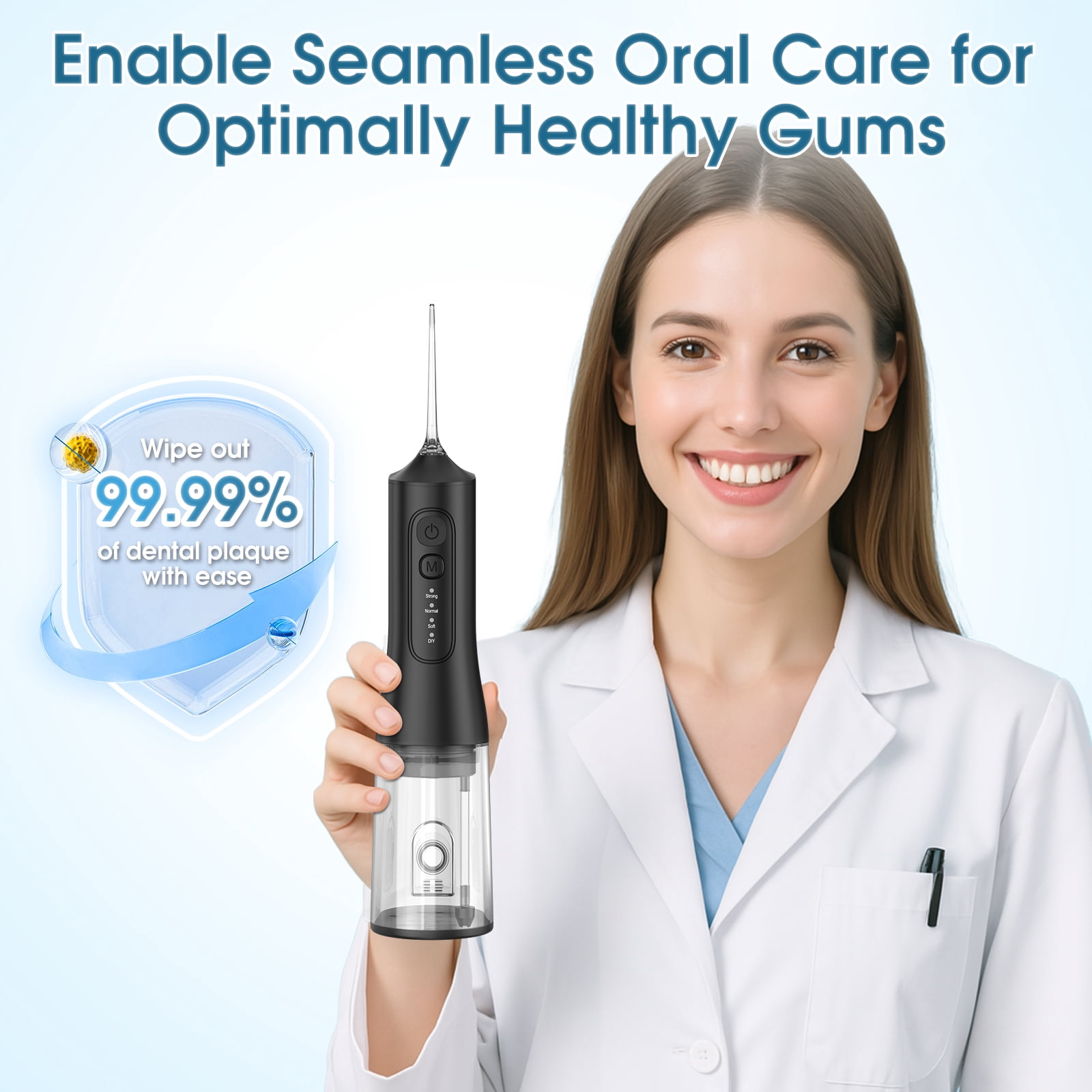 Water Flosser,Irrigador Dental with 4 Modes,4 Jet Tips, 300ML Tank & IPX7 Waterproof Water Flossers for Teeth-Muzpu(Black)