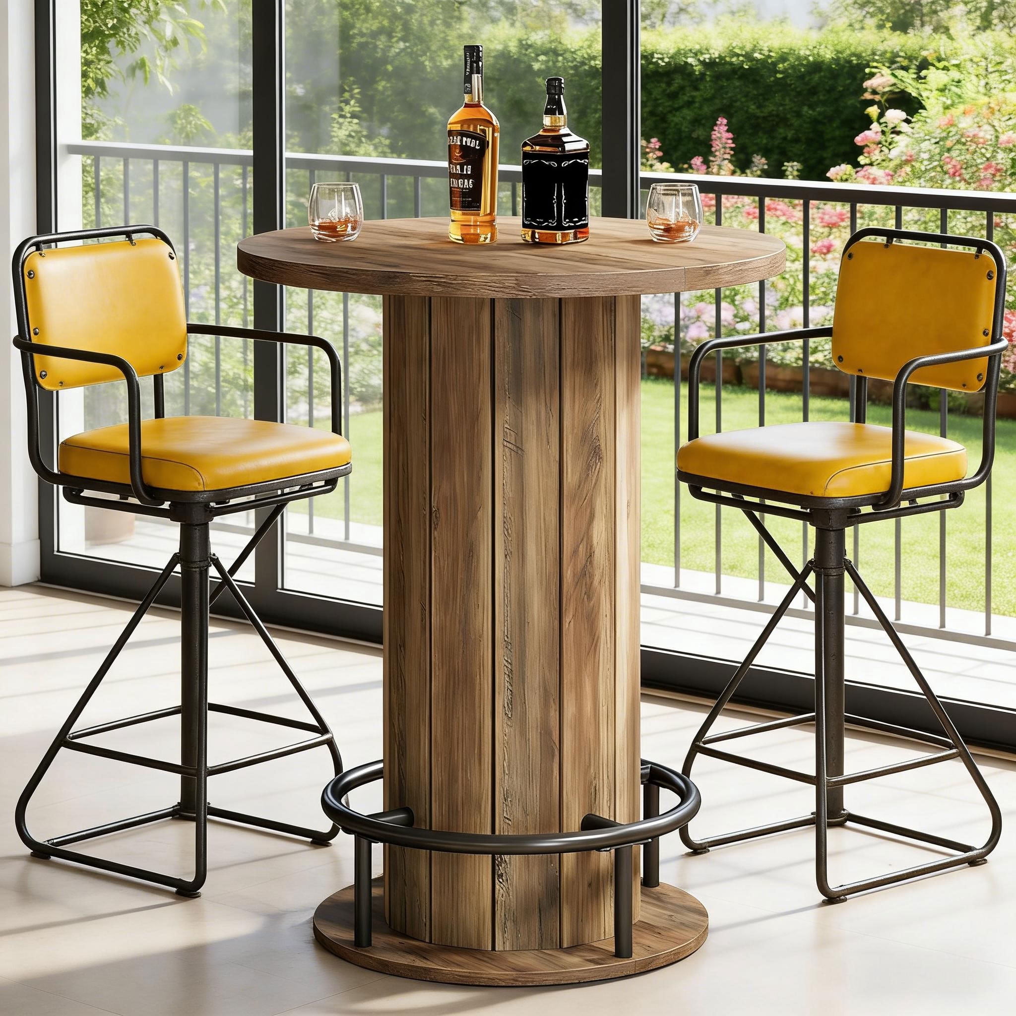 MAYEERTY Round Bar Table with Footrest, Modern Farmhouse Pub Table for Dining Room, Compact Wooden Bistro Table for Small Spaces (Only Table)