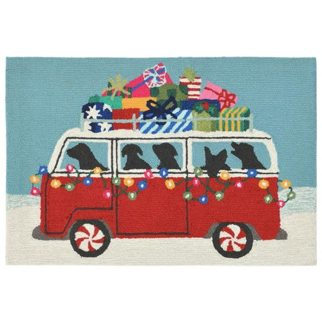 Trans-Ocean Imports FTP34242724 Tapis Intérieur & Extérieur 30 x 48 Po. Liora Manne Frontporch Joyeux Howlidays - Rouge