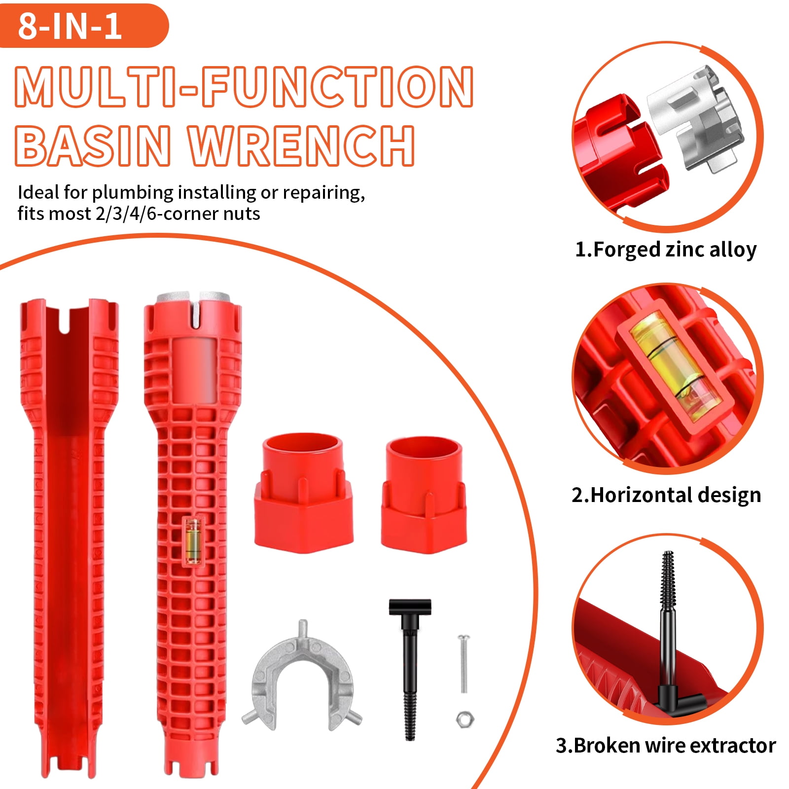 39PCS Sink Wrench Faucet Removal Tool for Tight Spaces,Adjustable Plumbing Repair Wrench Tool and Faucet Wrench Set for Sink, Bathroom and Kitchen