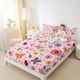 thumbnail image 4 of Feelyou Cartoon Butterfly Animal Queen Sheet Sets, Girly Pink Floral Flower Flat Sheet, Teens Kids Boys Girls Queen Fitted Sheet, Luxury Bedroom Decor, 4 Pieces, 4 of 7