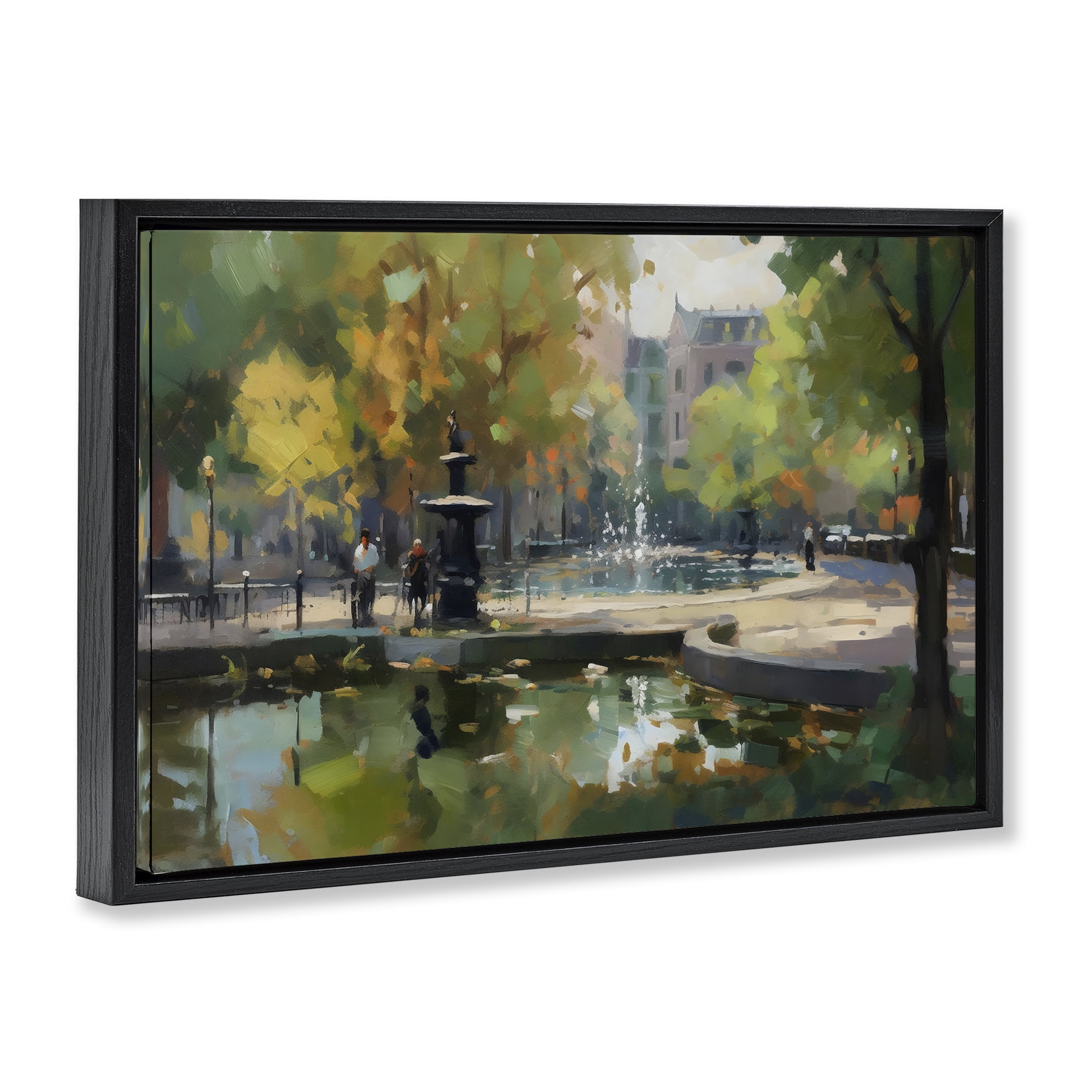 Stupell Industries Autumn Reflections at Park Fountain Black Framed Floater Canvas Wall Art, design by Creative Studio