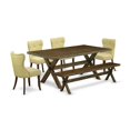thumbnail image 6 of East West Furniture X777SI737-6 6-Piece Dining Room Table Set- 4 Kitchen Parson Chairs with Limelight Linen Fabric Seat and Button Tufted Chair Back - Rectangular Top & Wooden Cross Legs Mid..., 6 of 9