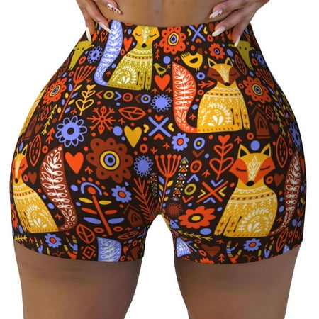 Workout Shorts Women  colorful fox Biker Shorts for Women Running Gym Spandex Shorts Tummy Control
