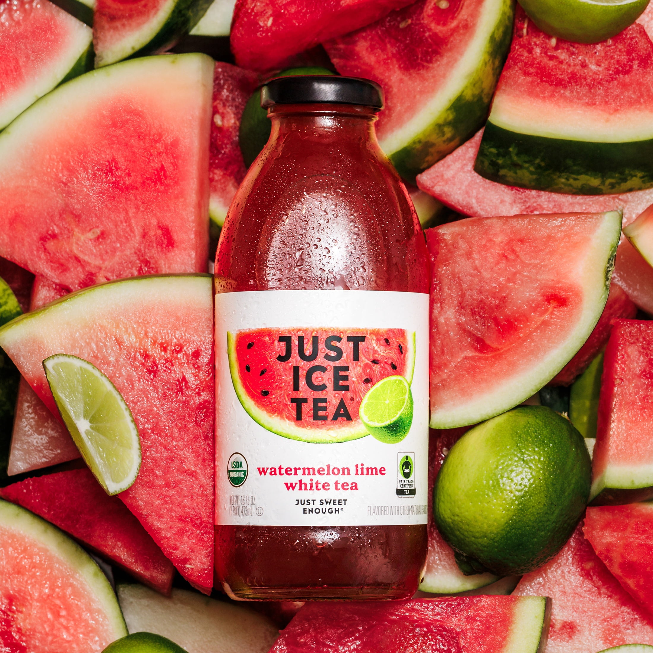 Just Ice Tea Watermelon Lime White Tea 16 fl oz glass