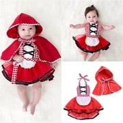 Kiapeise Newborn Toddler Baby Girl Halter Tutu Romper Dress Red Cloak Little Red Riding Hood Outfits Party Cosplay Costume 0-24M