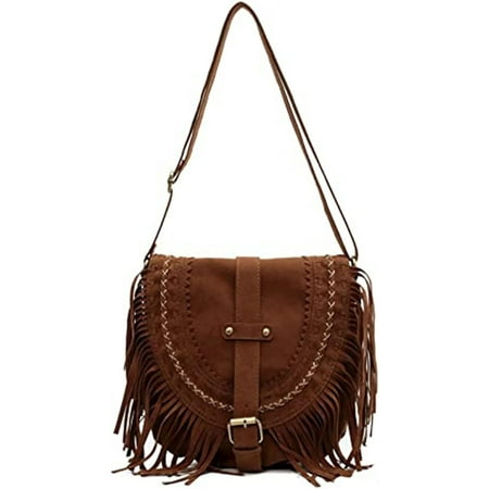 LinYooLi Women s Faux Suede Fringe Crossbody Purse Tassel Shoulder Bag Hippie Boho Western Purse Nashville Country Concert Outfits