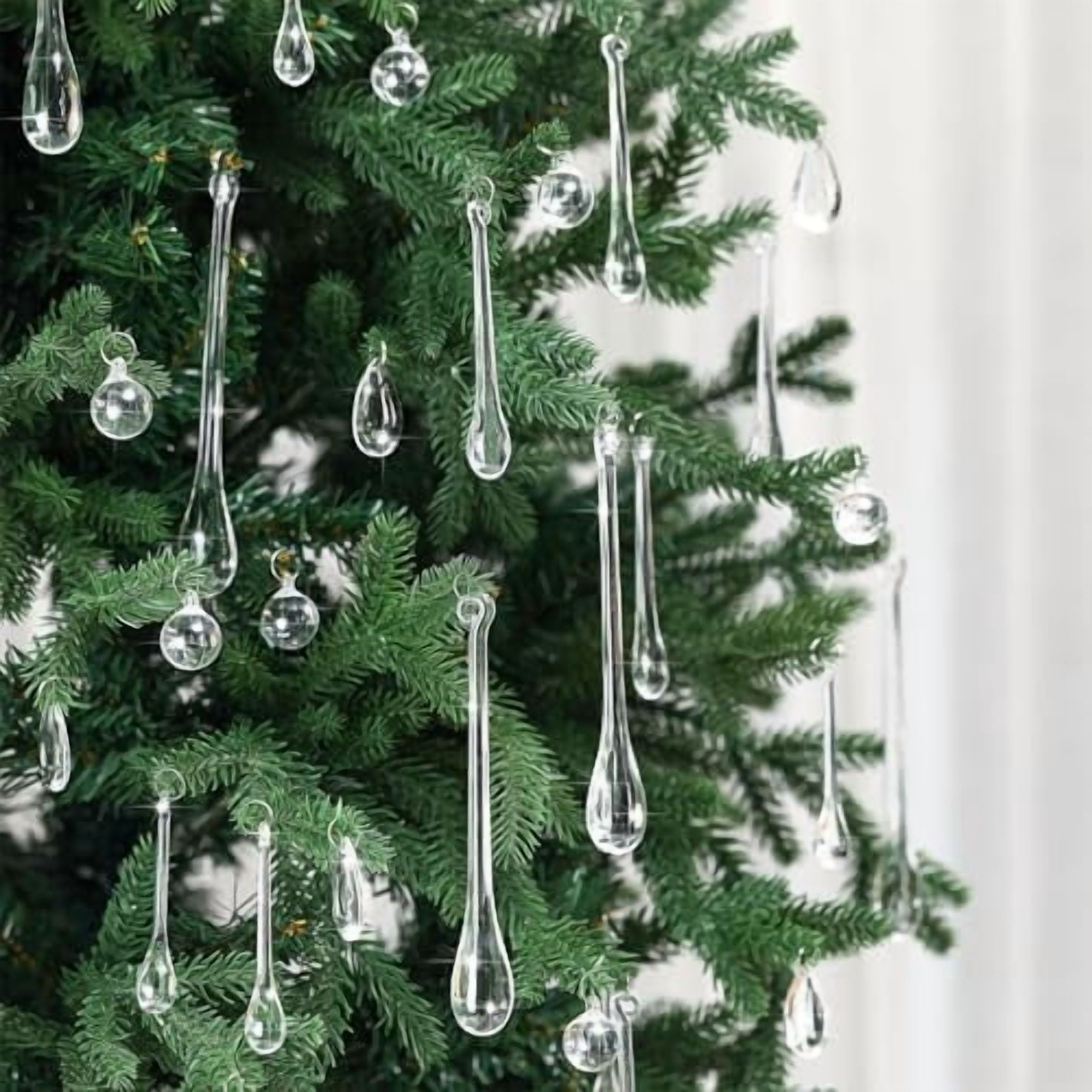 100 Pcs Christmas Tree Ornaments Clear Acrylic Hanging Teardrop Ornaments 5 Styles Christmas Crystal Chandelier Pendant Crystals for Centerpieces Chandelier Wedding Decor (Clear)