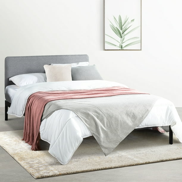Mellow Kert Metal Platform Bed With, Metal Bed Frame With Fabric Headboard