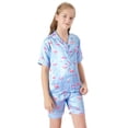 thumbnail image 4 of Topgal Cute Pink and Purple Flamingo Pajama Set for Girls – Satin Silky Short Sleeve Button Down PJ Set Size 8, 4 of 7